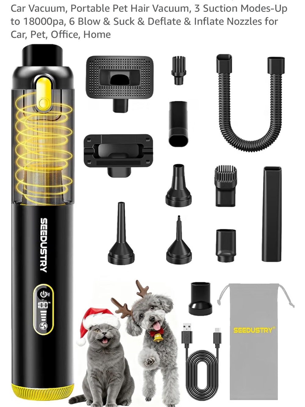 Seedustry Portable Black & Yellow Handheld Vacuum